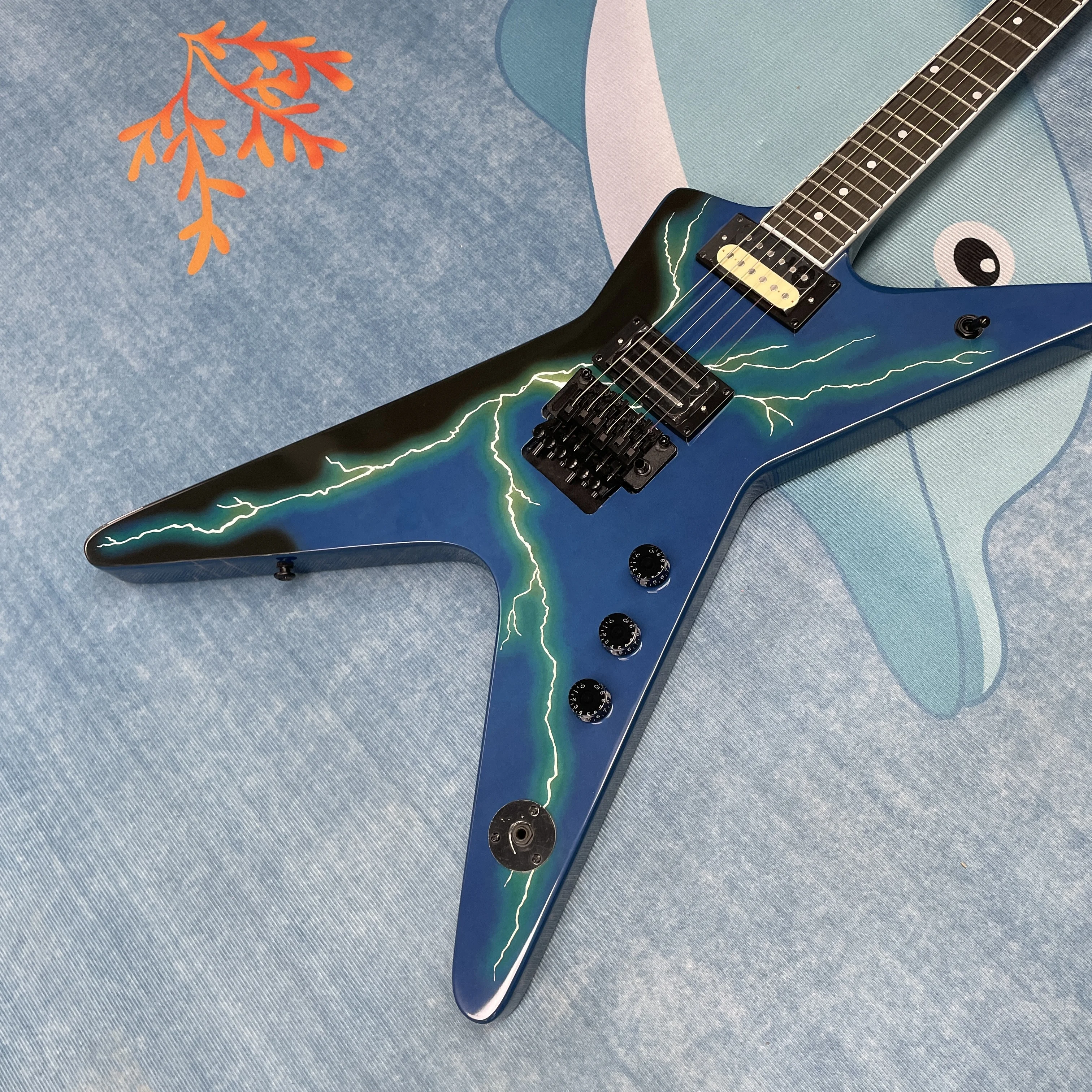 

Blue electric guitar, double-coil pickup multi-knob volume control electric guitars, stage performance electric guitarra