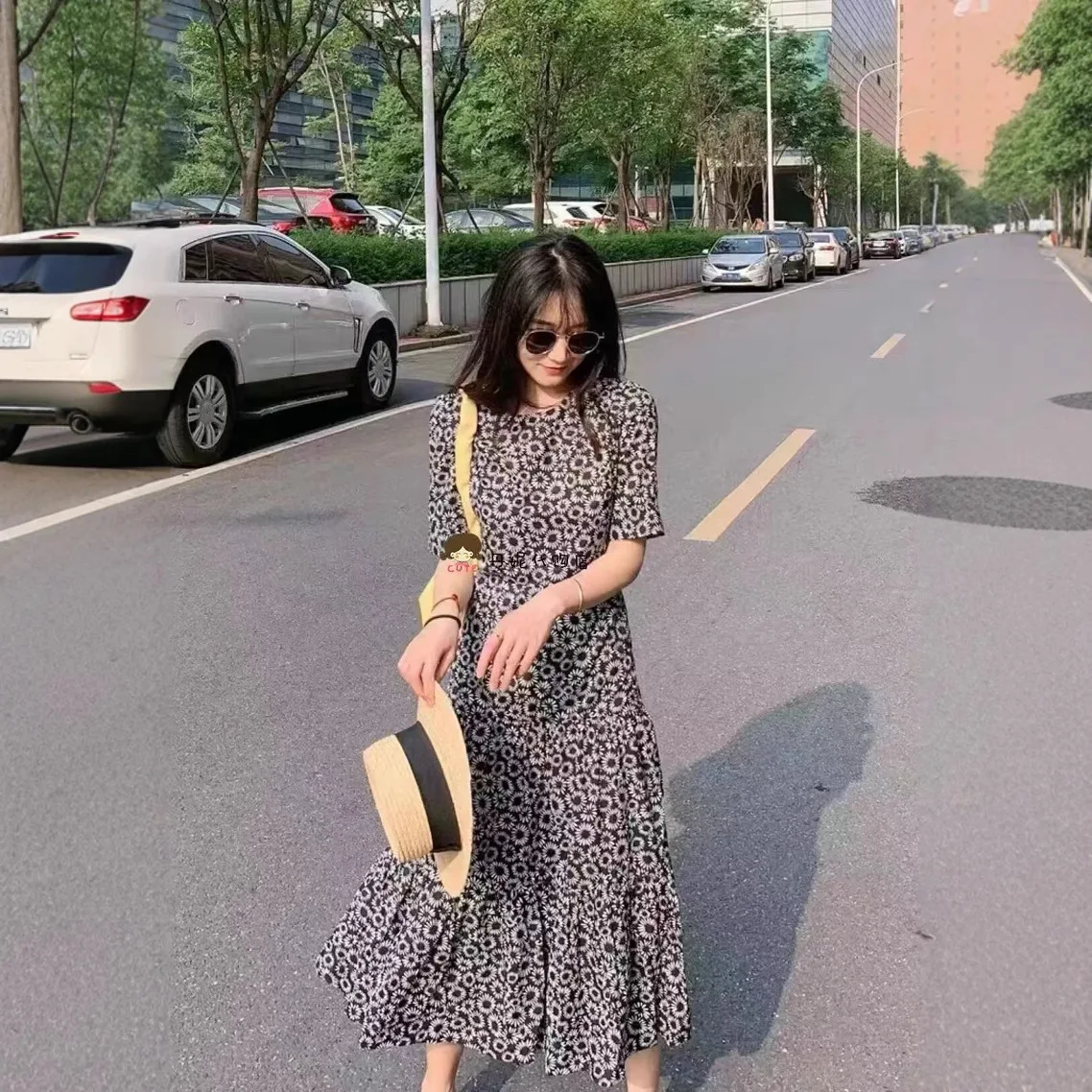 

Vintage Floral Print Silk Dr Women's A-Line Maxi Skirt High Waist Swing Skirt ort Sve round Ne Pullover Spring Autumn