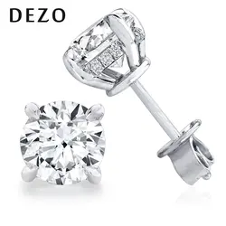 DEZO 2 cttw Moissanite Earrings For Women 925 Sterling Silver Plated 18K Gold Fashion Simple Jewelry