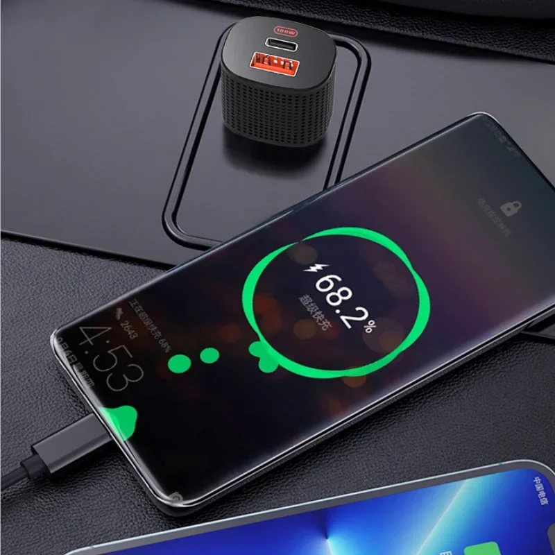 100W Car Charger Built-in Fan Cooling High Power PD Super Fast Charging Cigarette Lighter Usb Modified Interior Car Accessories