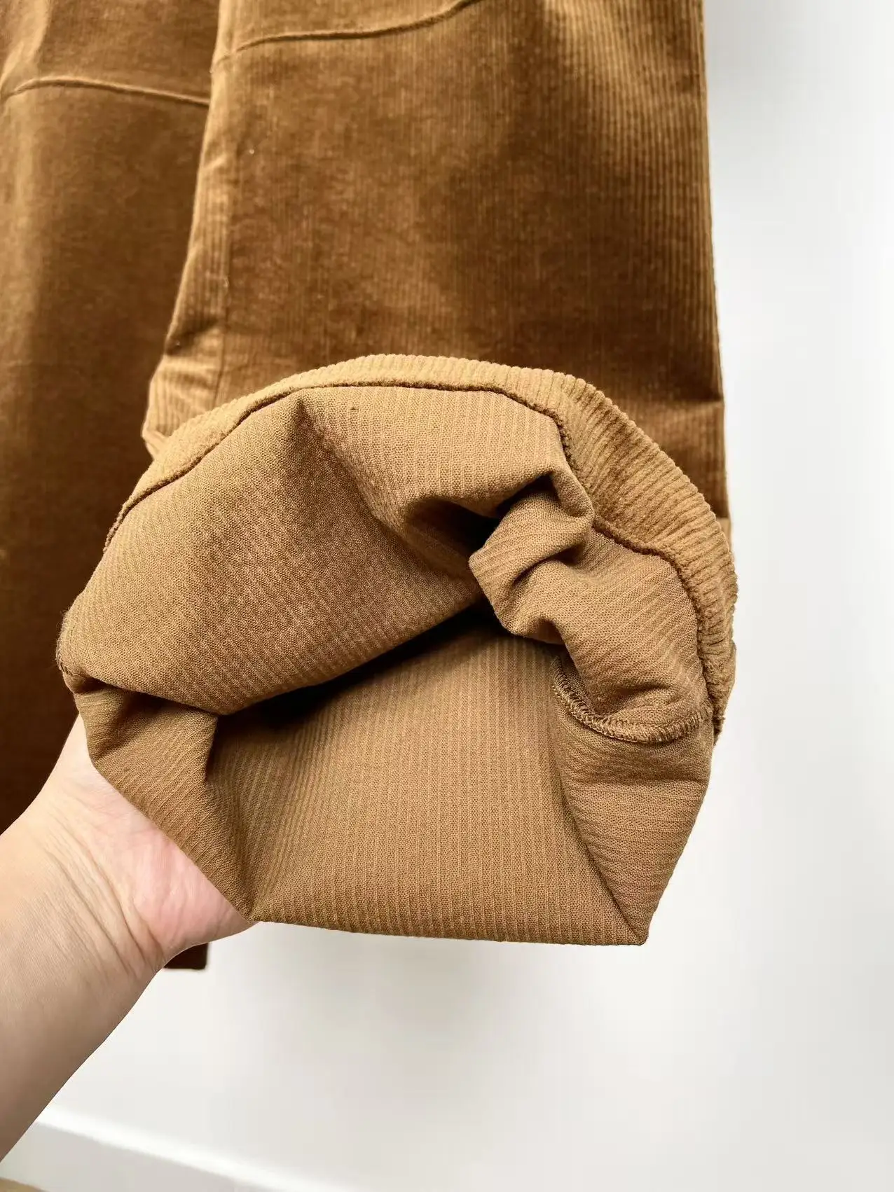 여성용 고급 비즈 장식 스트라이프 코듀로이 캐주얼 팬츠 와이드 레그 바지