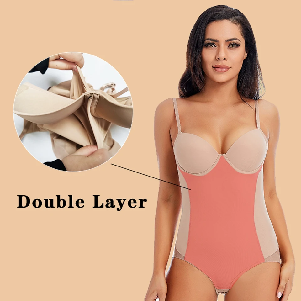 Weißer Bügel-Bodysuit für Damen, formgebend, dehnbar, einfarbig, seidig, Unterwäsche, Bodysuits, Shapewear – Detail 3
