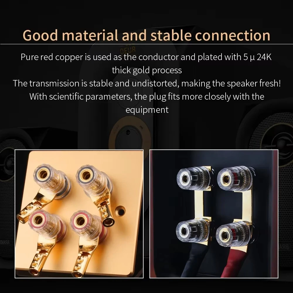 4PCS Y Spade Fork Connector Dual Screw Lock 24K Gold/Rhodium Plated Pure Copper HiFi Speaker Plug for Amplifier Binding Post