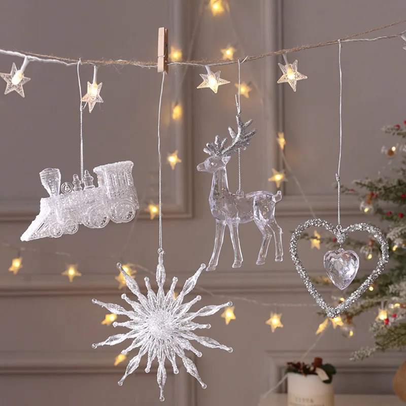 Christmas Snowflake Piece Xmas Tree Pendants Noel Crystal Deer Wreath Hanging Ornaments Merry Christma Decor For Home 2024