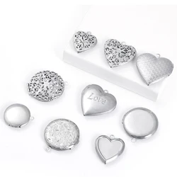Stainless Steel Round Heart-shaped Photo Frame Pendant Necklace Charm Openable Locket Necklaces Women Men Memorial Jewelry 5Pcs