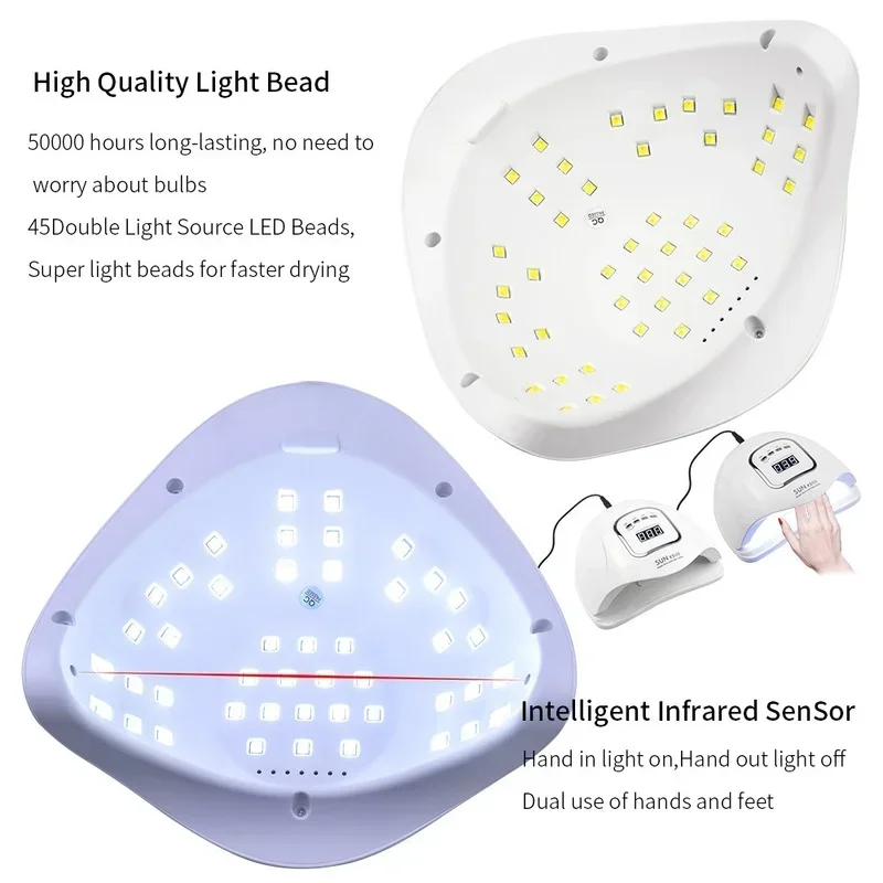 90W SUNX5MAX Essiccatore per unghie 45 LED Lampada per unghie UV LED per smalto gel Doppia potenza Asciugatura rapida con sensore automatico Lampada per salone di manicure