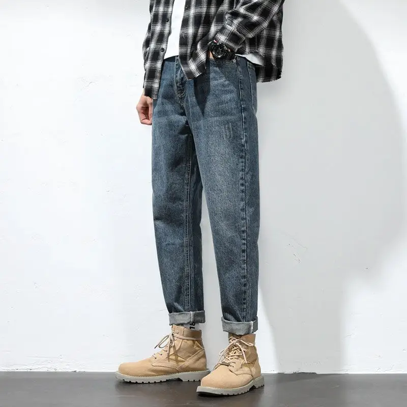 

Male Cowboy Pants with Pockets Men's Jeans Cropped Trousers Cheap Goth 2025 Korean Autumn Casual Fashion Stylish Clothing Kpop