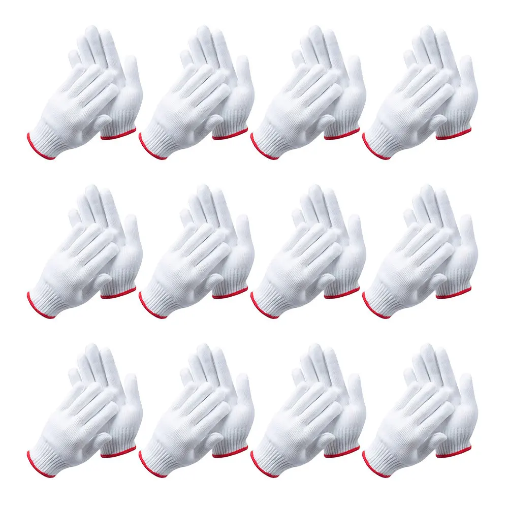 

12Pairs White Thick Cotton Nylon Safety Work Gloves Grip Protection Gloves for Electricians Construction Workers Warehouse