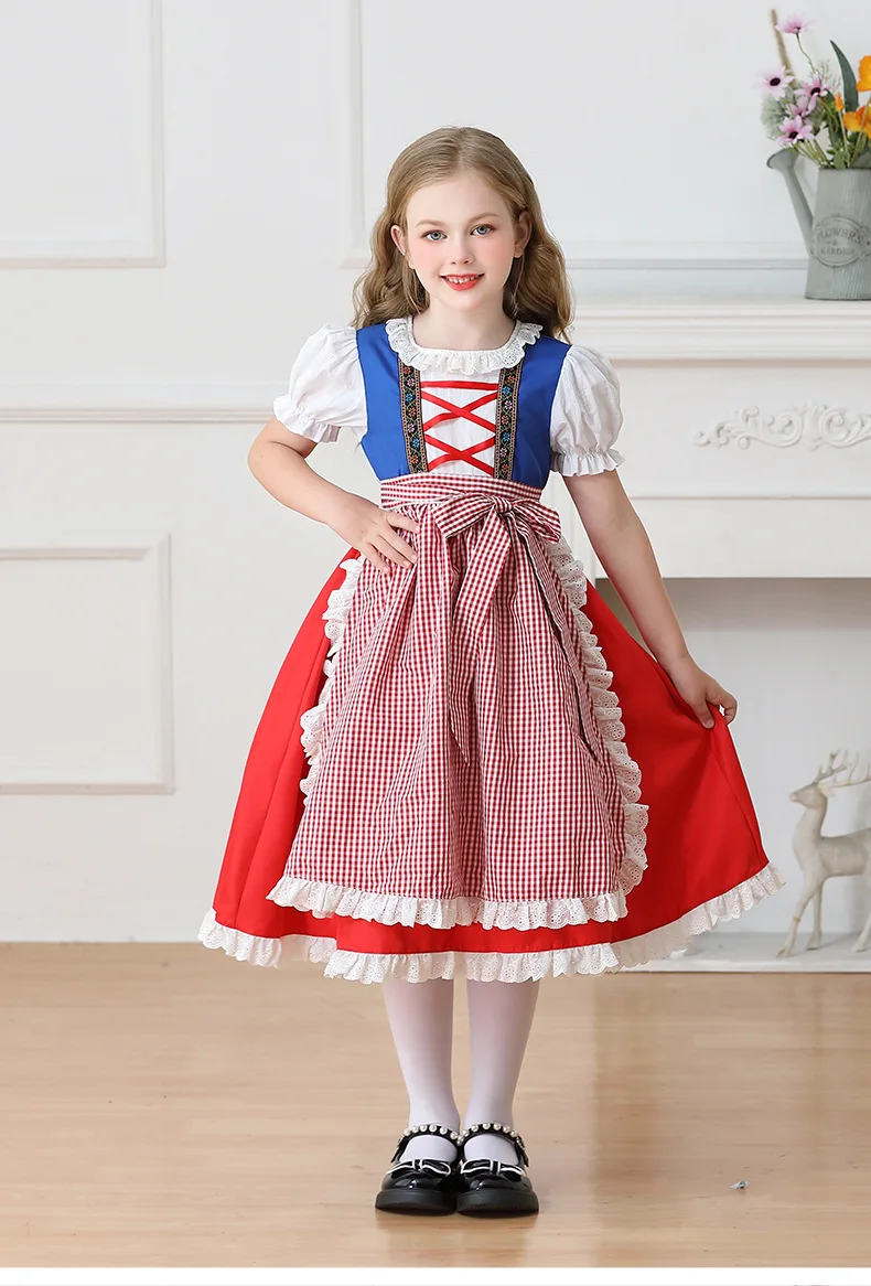Kinder Karnevalskostüm München Oktoberfest Mädchenkostüm Klassisches Alpen-Landkostüm Mädchen Paradekostüm Cosplay Festliches Kleid Party – Detail 4