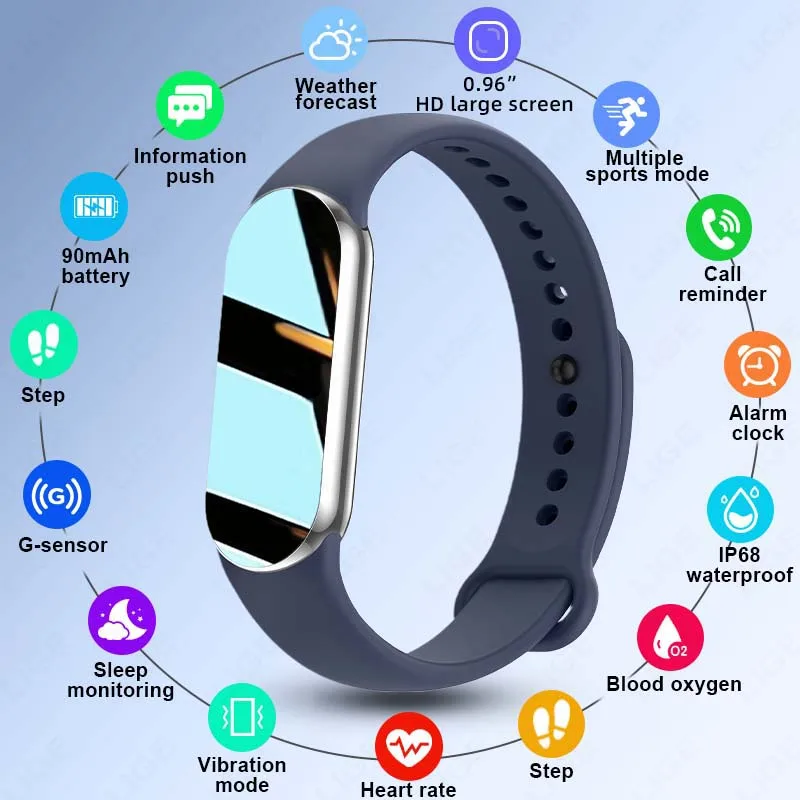 

LIGE модный умный браслет для мужчин и женщин IP68 водонепроницаемые Bluetooth женские часы монитор сердечного ритма и кислорода в крови спортивные умные часы