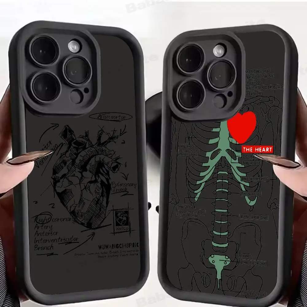 Menschliches Herz, medizinische Auflösung, Silikon-Handyhülle für iPhone 17, Air 17, 16, 15, 14, 13, 12, 11 Plus, Pro Max, stoßfeste Softcover