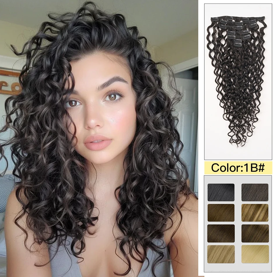 Yelo Krullend Clip-in Hair Extensions Echt echt haar Nat en golvend 100% Braziliaans Remy Echt haar Clip-on 12-26 inch Voor Vrouwen