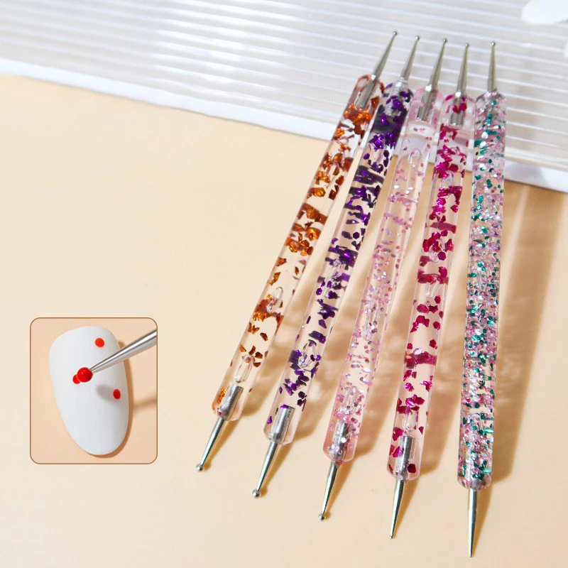 5 Pcs/set Nail Art Dotting Pen Crystal Beads Handle Dual-ended Drawing Painting Rhinestones Manicure Tools