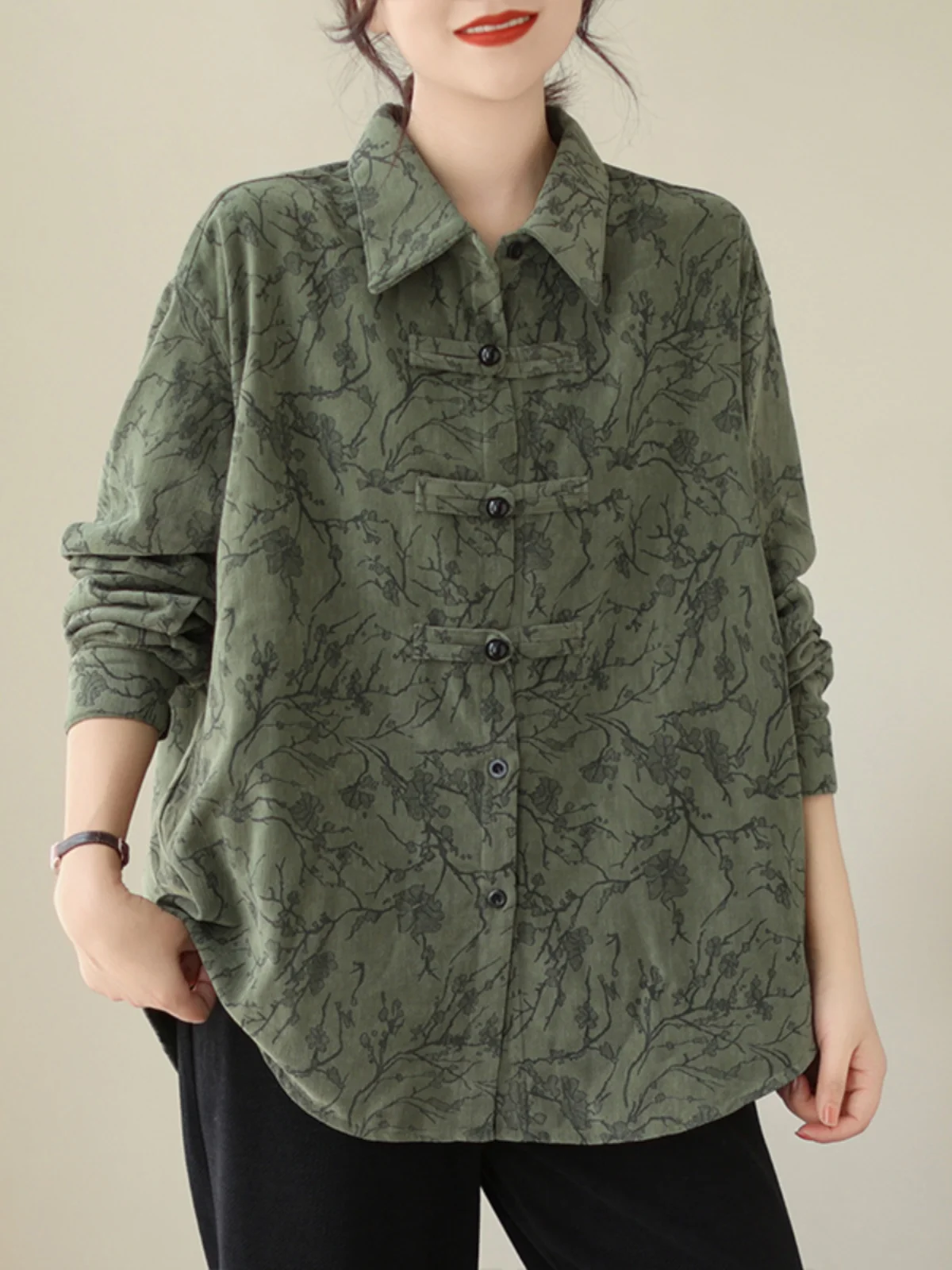 

Ретро китайский хлопковый принт irt Jaet, женский свободный длинный кардиган на пуговицах, блузка для мамы, весна-осень, большой размер