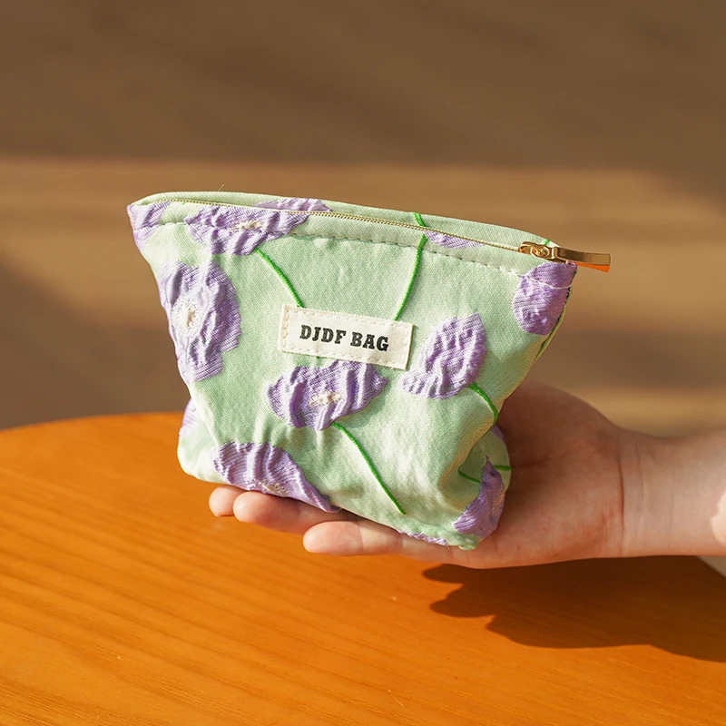 New Mini Women\'s Cosmetic Bag Portable Purple Alocasia Flower Small Sanitary Napkin Storage Bag Commuter Coin Key Bag  Card Bag