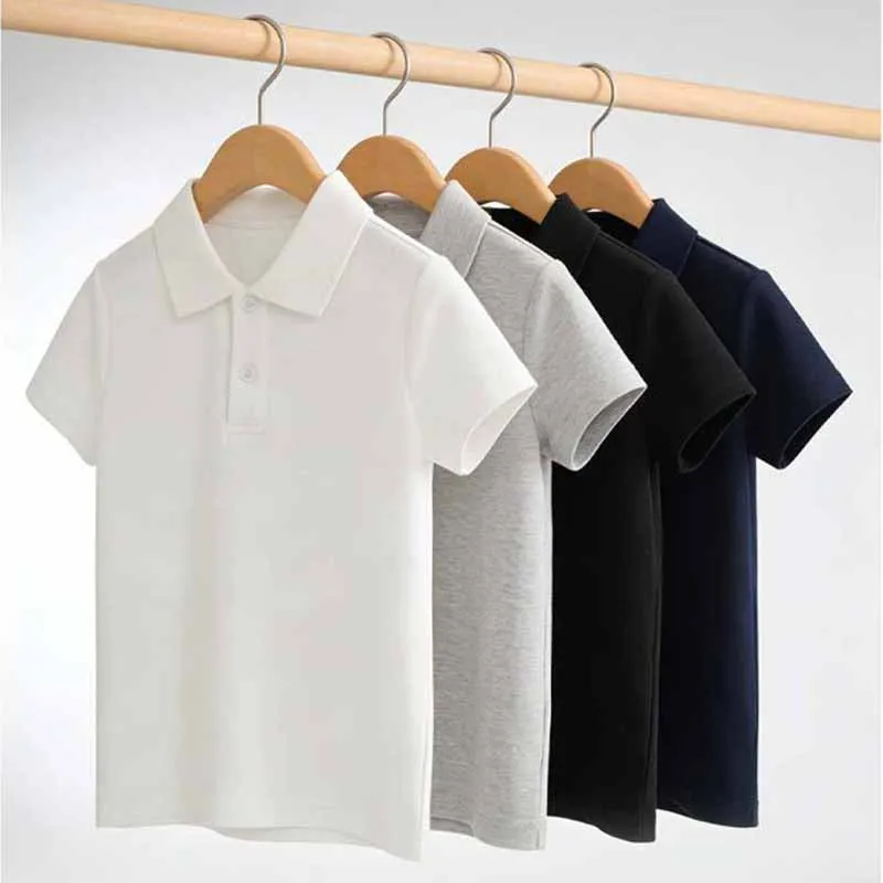 Boys Sports T-Shirt Children Collared Top Summer Short-Sleeved Casual Blouse Girls' Fashion Solid-Colour Jumper New Kids Clothes