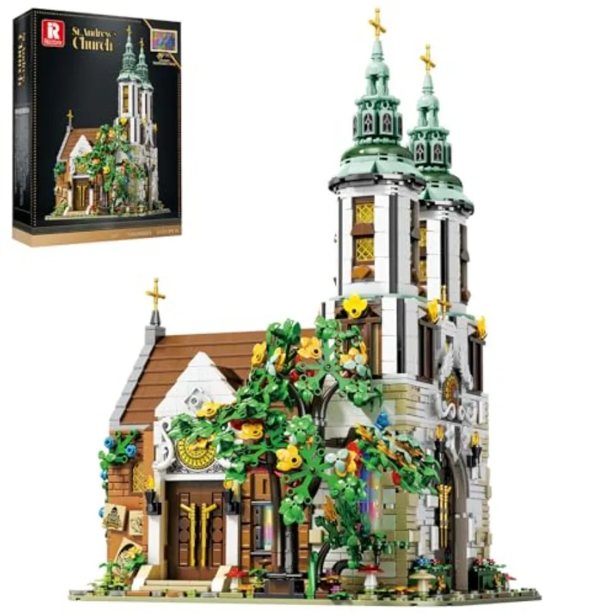 

St. Andrew's Church Building Sets with LED Lights, MOC Street View Building Blocks for Adults Teens, Architecture Model Kit, Ho
