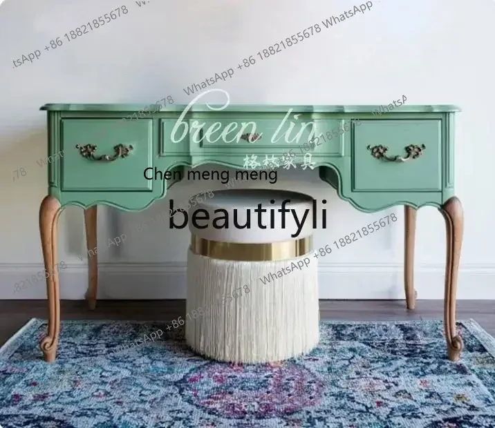 

American French solid wood dresser retro makeup table with mirror combination desk6220