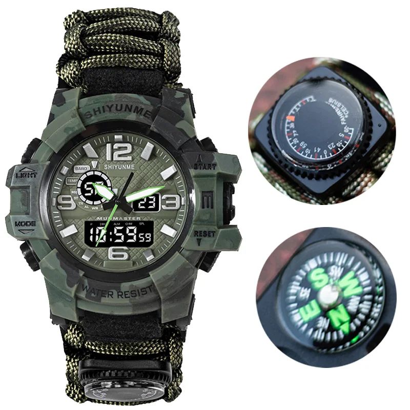 Men Military Sports LED Digital Watches Compass Outdoor Multi-function Waterproof Men's Quartz Watch Relogio Masculino  2201D