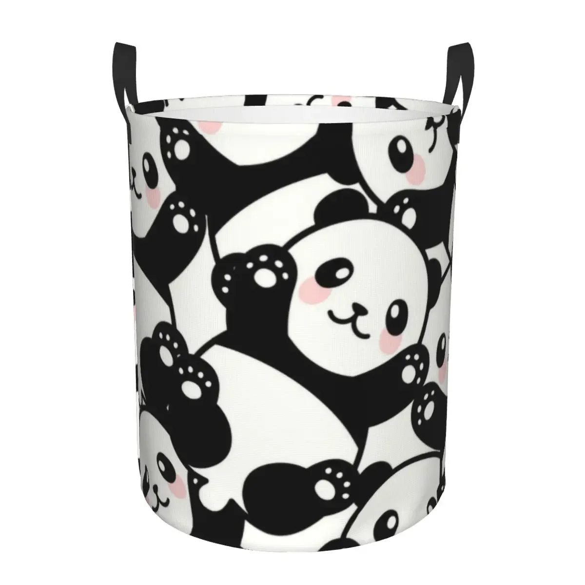 

Custom Cute Pandas Laundry Basket Collapsible Panda Bear Baby Hamper for Nursery Toys Organizer Storage Bins