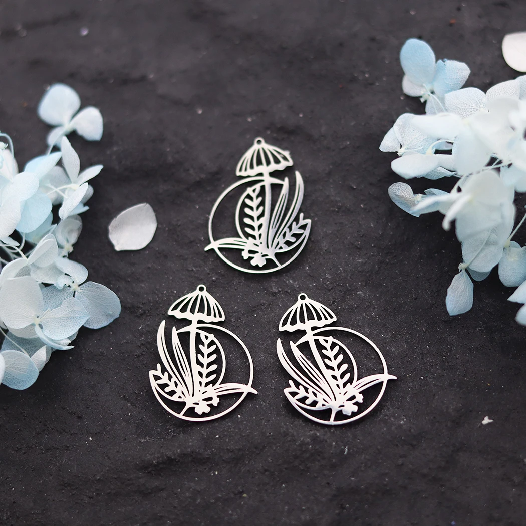Breloques de Phase de lune, 3 pièces, fleur d'herbe, bricolage artisanal, glands, boucles d'oreilles, collier, fabrication de bijoux, accessoires de pendentif en acier inoxydable