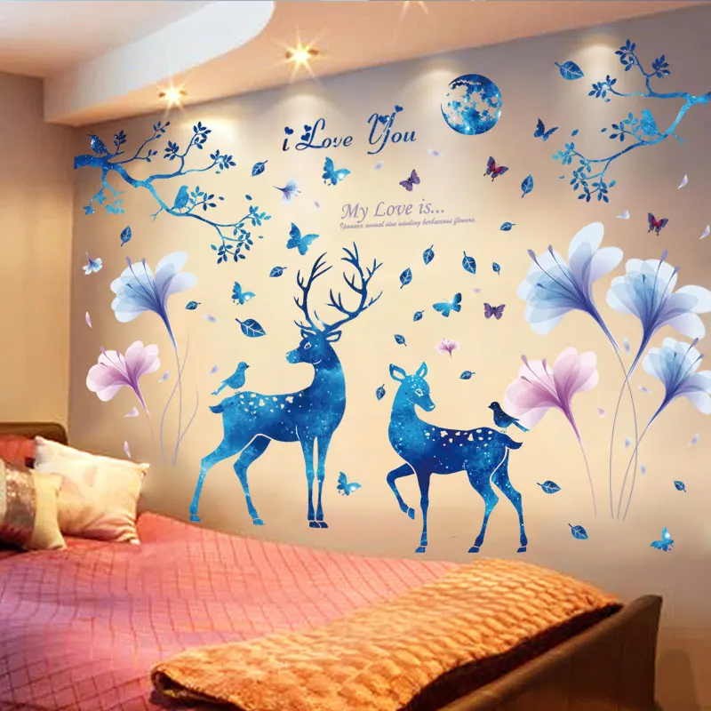 Love Flower Butterfly Wall Stickers Home Decor Living Room Removable TV Backdrop Sofa Wall Decals Wedding Mural Art