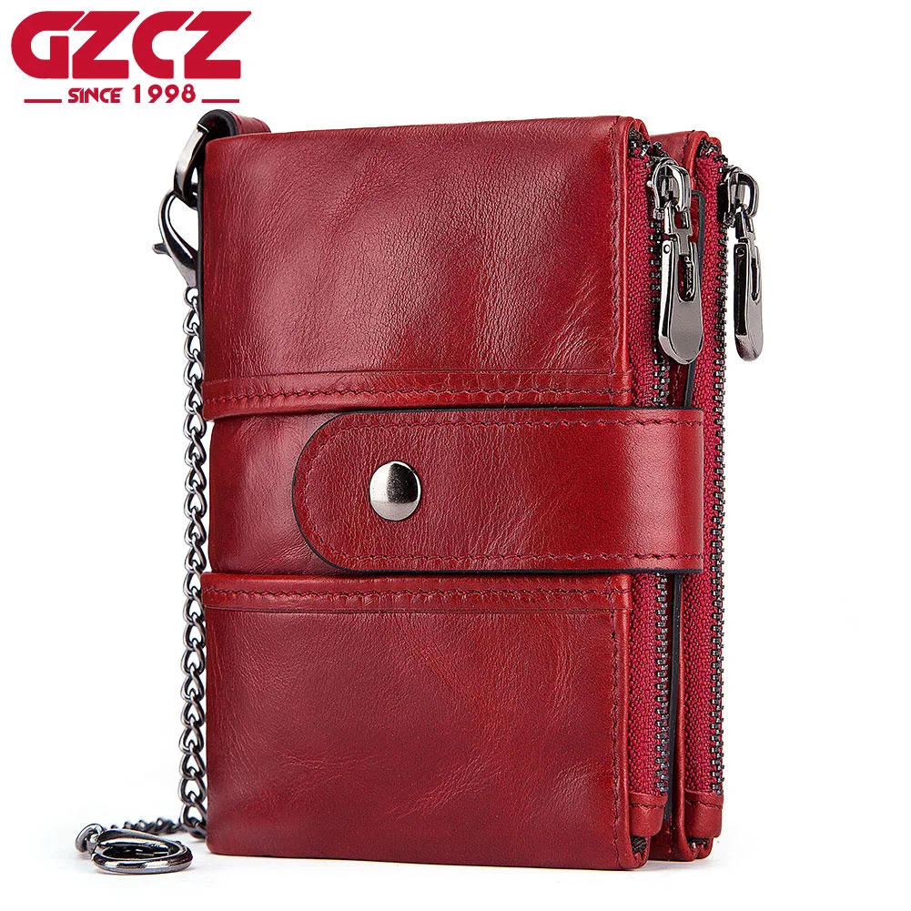 Quality Red Women Wallet Fashion Female Small Coin Purse Cow Leather Portomonee RFID ID Credit Card Walets Mini Money Bag Girls