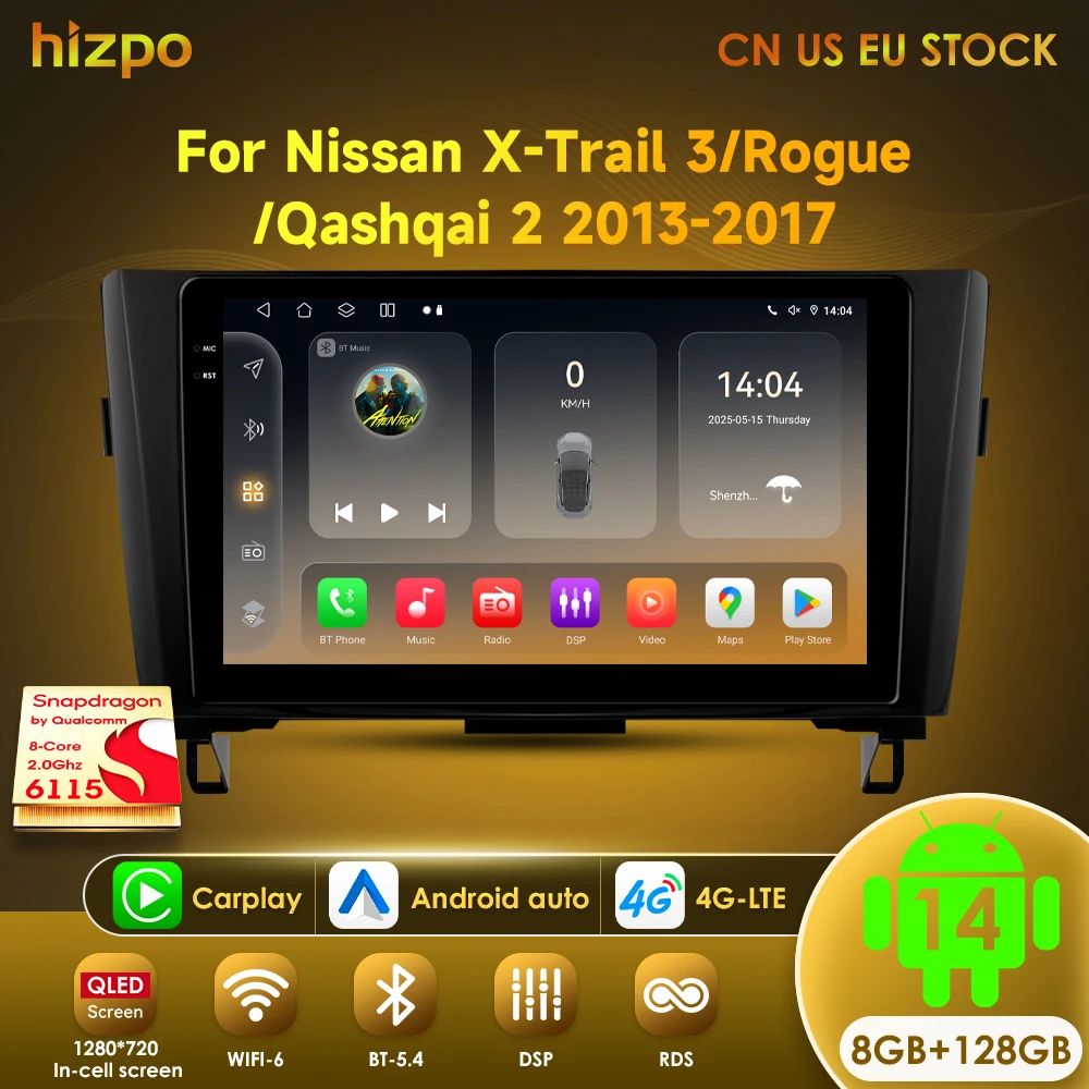 

Hizpo беспроводной CarPlay Android авто радио для Nissan Rogue X-Trail X Trail 3 T32 2013 - 2017 Qashqai 2 J11 Автомобильный мультимедийный GPS BT