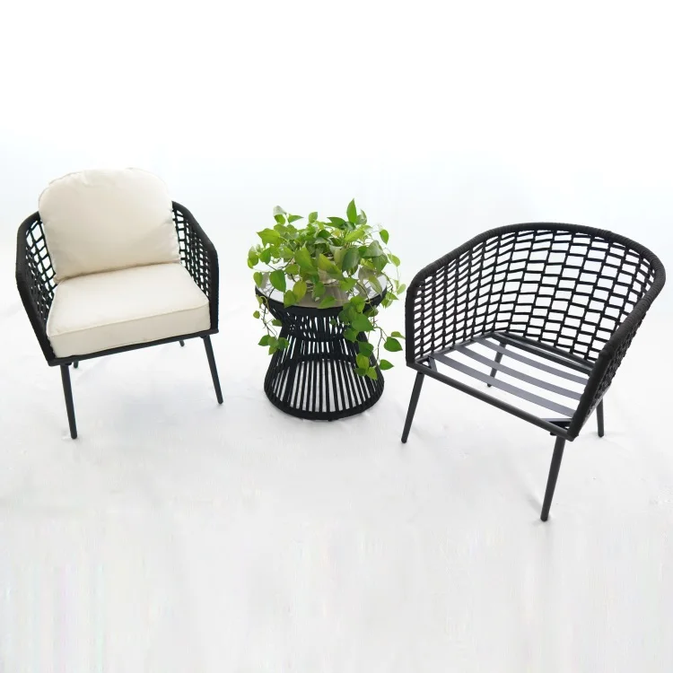 

Modern 3-Piece Coffee Set for Outdoor Garden Balcony KD Steel Rattan Bistro Conversation Furniture for Hotels and Courtyards