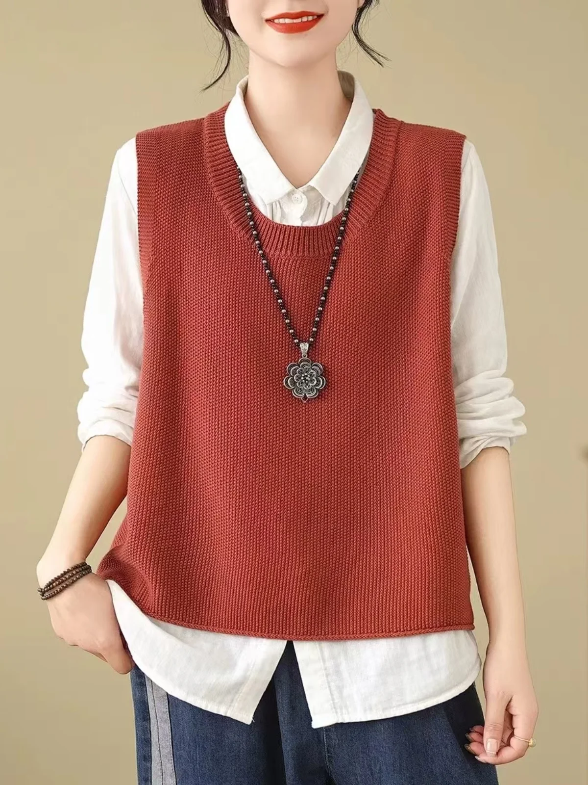 

Женский жилет Sli 2024: Новинка весны-осени, круглый вырез, без пуговиц, однотонный, для повседневной носки, стильная верхняя одежда