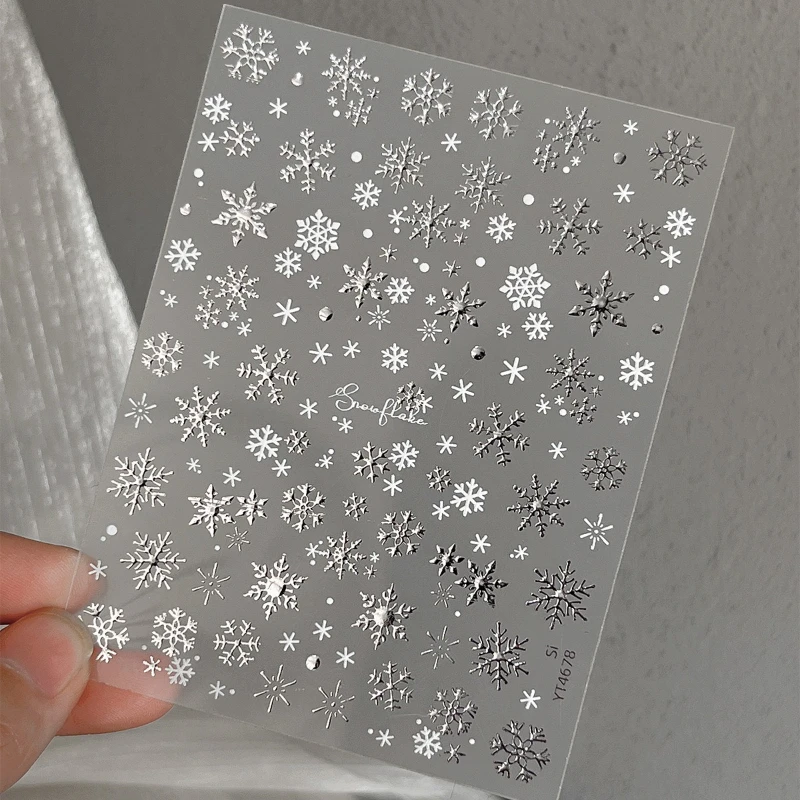 Autocollant de noël pour Nail Art, 1 pièce, avec feuille d'or/argent, flocons de neige, support adhésif scintillant irisé, décoration d'ongles 3D à faire soi-même