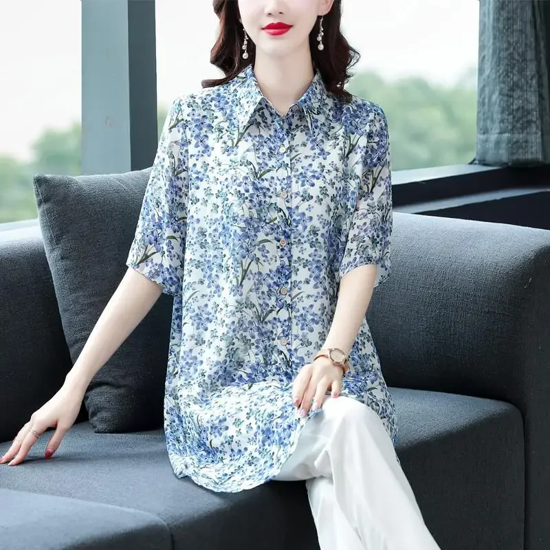 2024 Spring Summer Temperament Grace Generous Appear Thin Appear Thin Elegant Intellectual Elegant Fresh Women's Chiffon Shirt