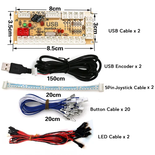 Imagen 2 del producto Kit de juego de salón recreativo DIY, juego de 2 jugadores, botón pulsador ligero, Joystick de estilo americano, Cables codificadores USB para PC, piezas Raspberry Pi Mame