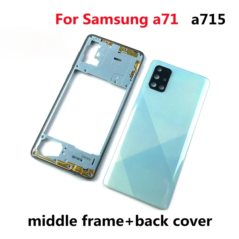 For Samsung Galaxy A71 2020 A715 A715F Phone Housing Middle Frame Battery Back Cover Case Panel Lid Rear Door  Camera Lens