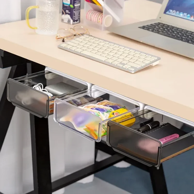 

Clear Under Desk Hidden Drawer Office Storage Box Organizer Drawer Desk Supplies Holder Rack Memo Pen Stationery Storage Tray