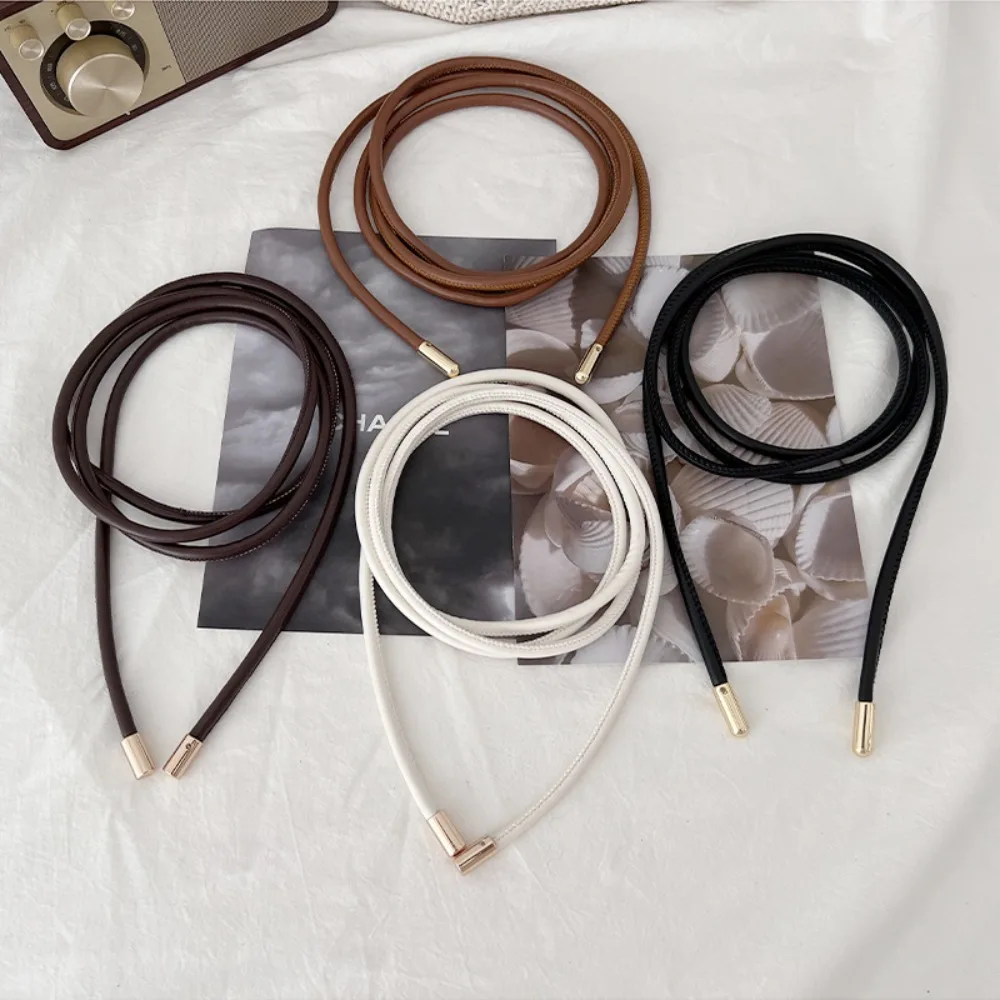 

Fashion Solid Color Round Rope Belt Non-hole Leather Thin Belt Sweater Strap Knotted Waist Belt Waist Closing Decorative