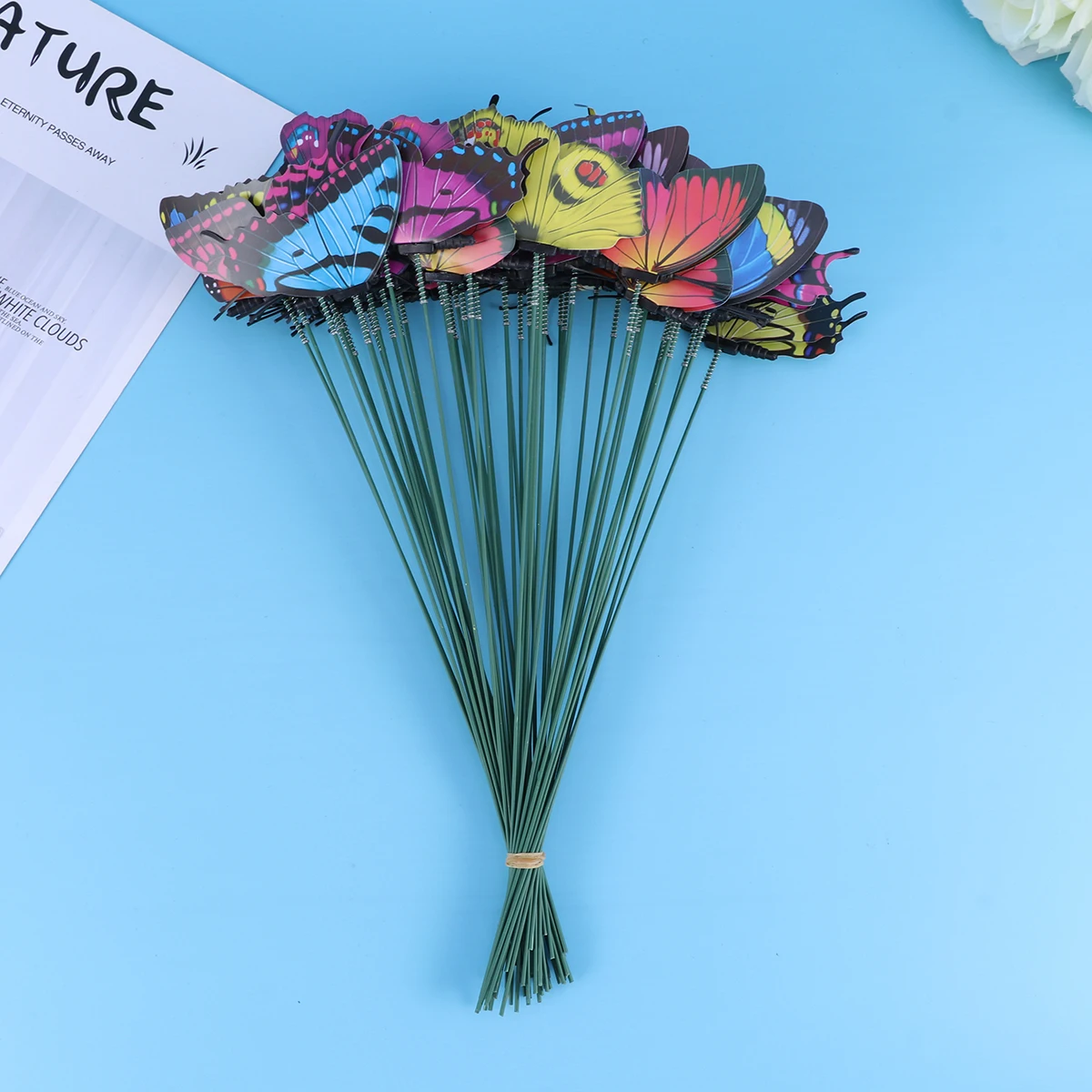 

50pcs Artificial Butterfly Set Pvc Garden Decor For Home Store Grassland With Magnets Clips Wire Double Sided Plastic 7Cm