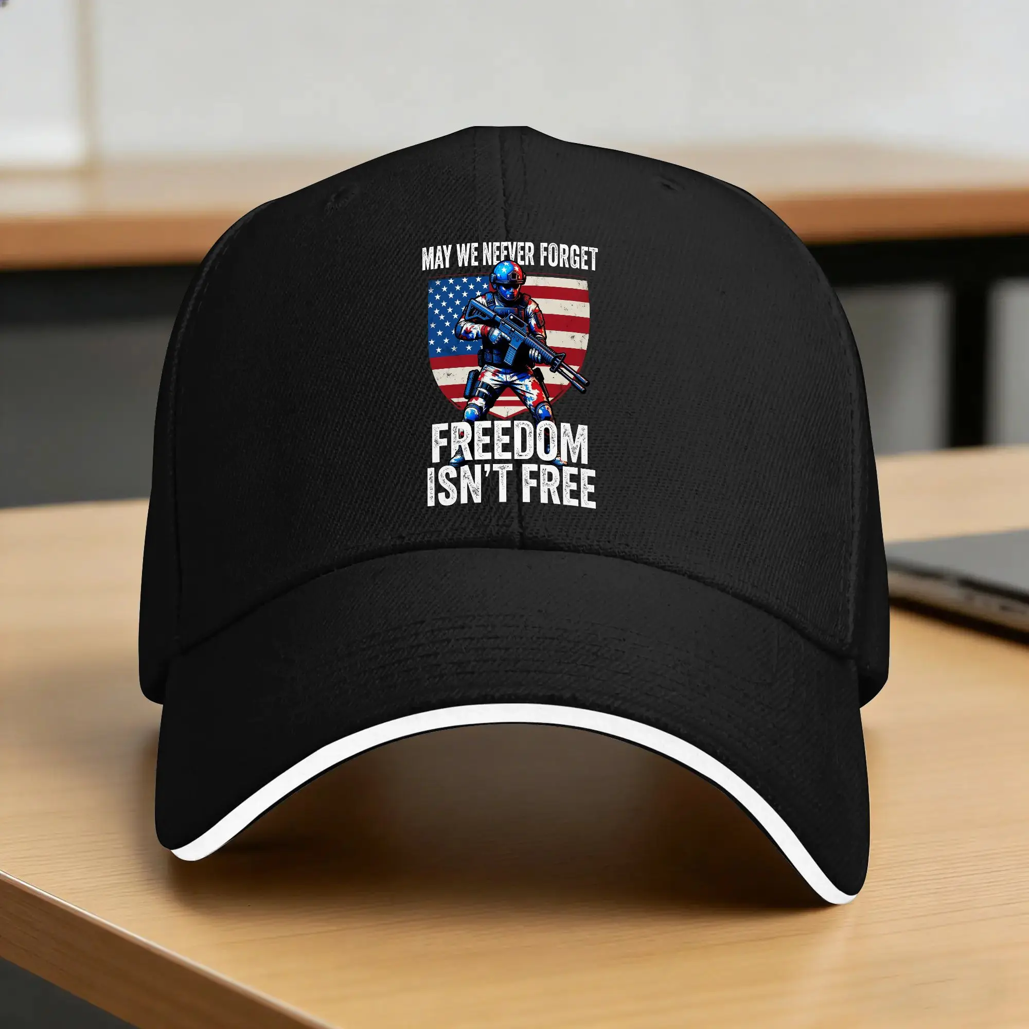 May We Never Forget Freedom Isn't Free Soldier USA Flag Kpop Rock Hip Hop Hats For Men Women Adjustable  DIY Print Snapback Cap