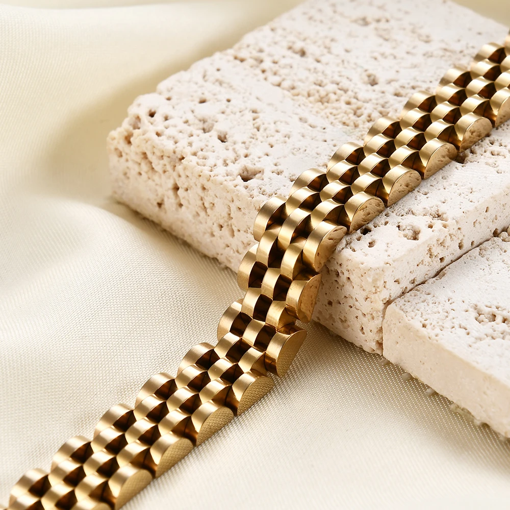 VQYSKO العصرية الحد الأدنى الفولاذ المقاوم للصدأ الذهب اللون مطلي حزام ساعة اليد سوار للنساء/الرجال مجوهرات هدايا زوجين سوار #5