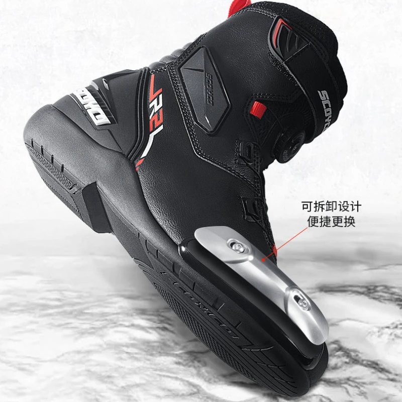 SCOYCO Motorcycle Boots Men Moto Microfiber Leather Motocross Off-Road Racing Boots Motorbike Riding Shoes Men Moto Boots