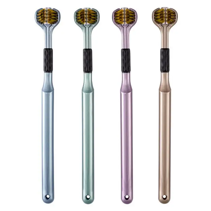 3D Stereo Three-Sided Toothbrush Ultra Fine Soft Hair Adult Toothbrushes Tongue Scraper Oral Care 360 Cleaning Teeth Brush