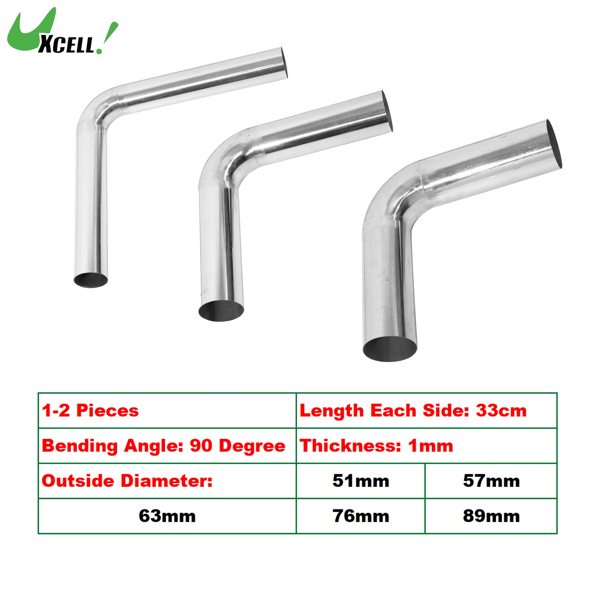 UXCELL 90 Degree Exhaust Pipe 51mm 57mm 63mm 76mm 89mm OD Car Mandrel Bend Exhaust Tube Pipe T304 Stainless Steel Universal