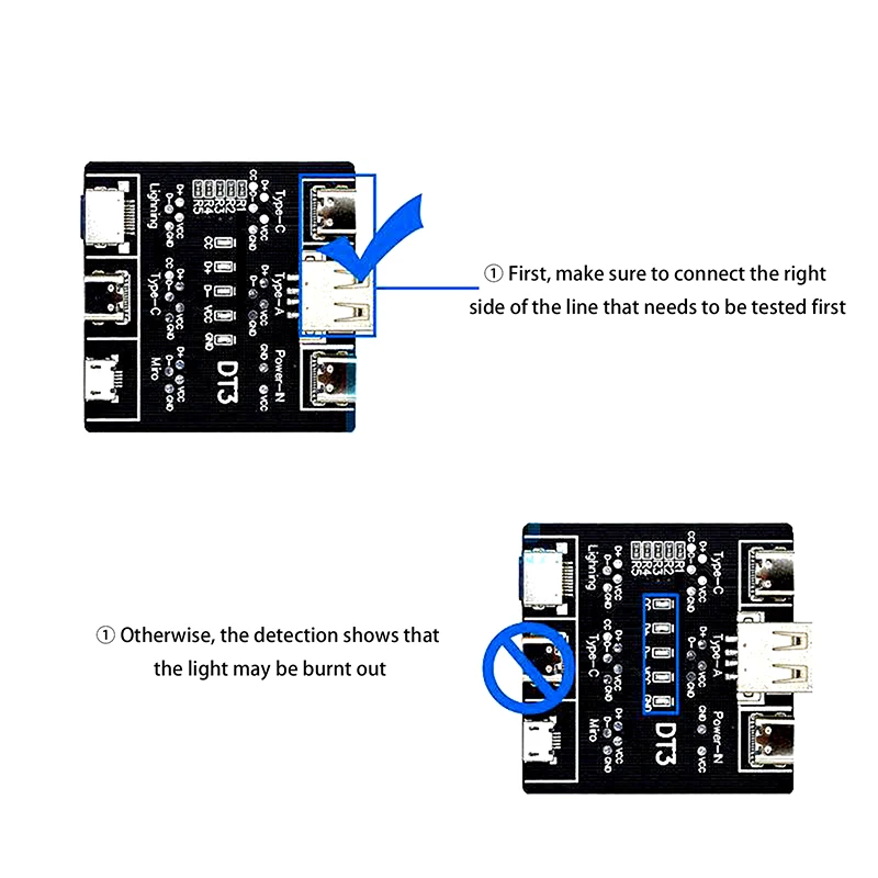 DT3 Data Cable Detection Board USB Cable Tester For Type-C Micro USB C Short Circuit On-Off Switching Diagnose Test Board Tool
