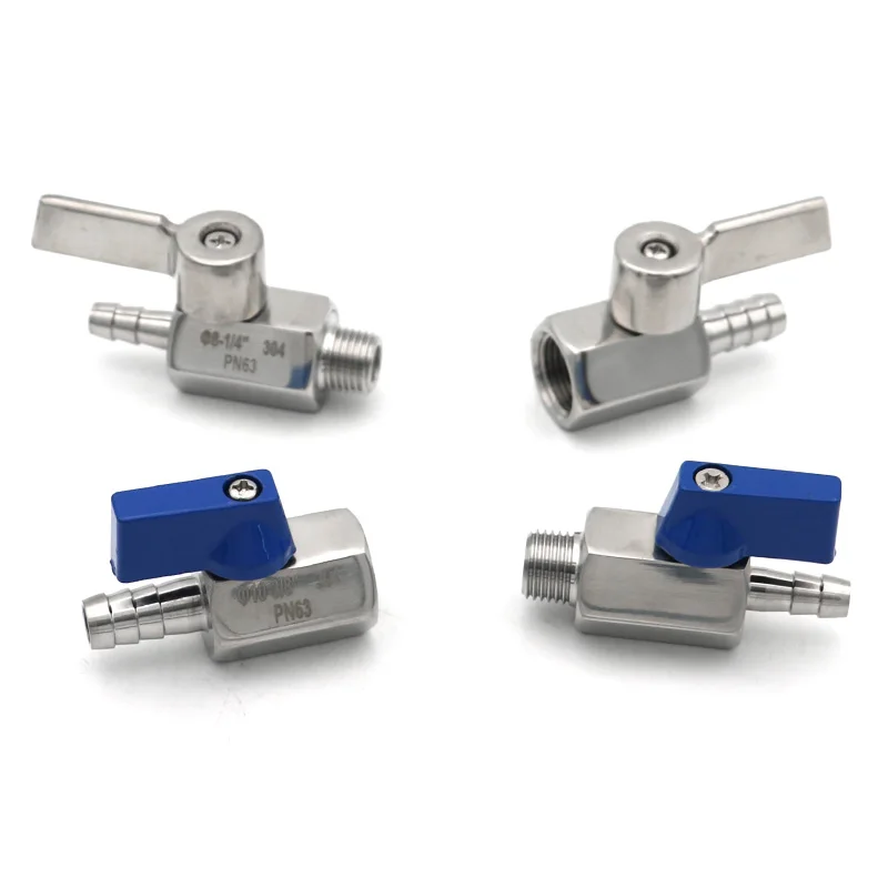 

Mini Ball Valve 304 Stainless Steel Sanitary 1/8" 1/4" 3/8" 1/2" to 8/10/12mm Hose Barb BSP Thread 2 Way For Water Gas Oil