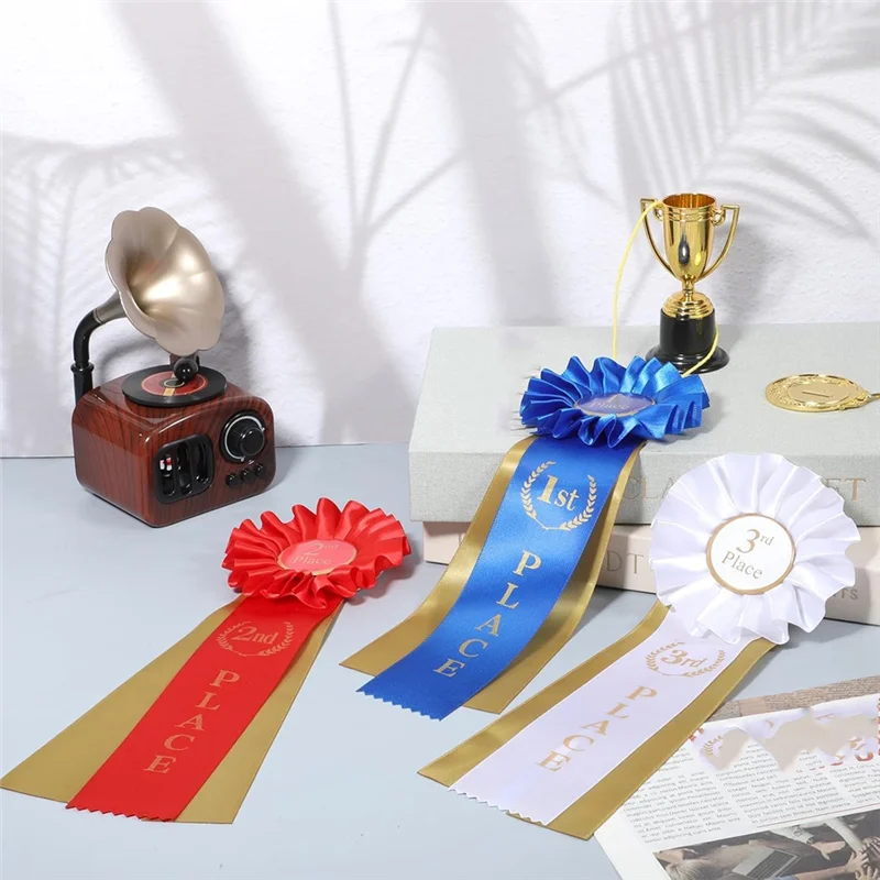 X16A 2025 NEU – 3 Stück Satin-Auszeichnungsbänder, 1. 2. 3. Platz, Rosette Participation Winner Victory Set