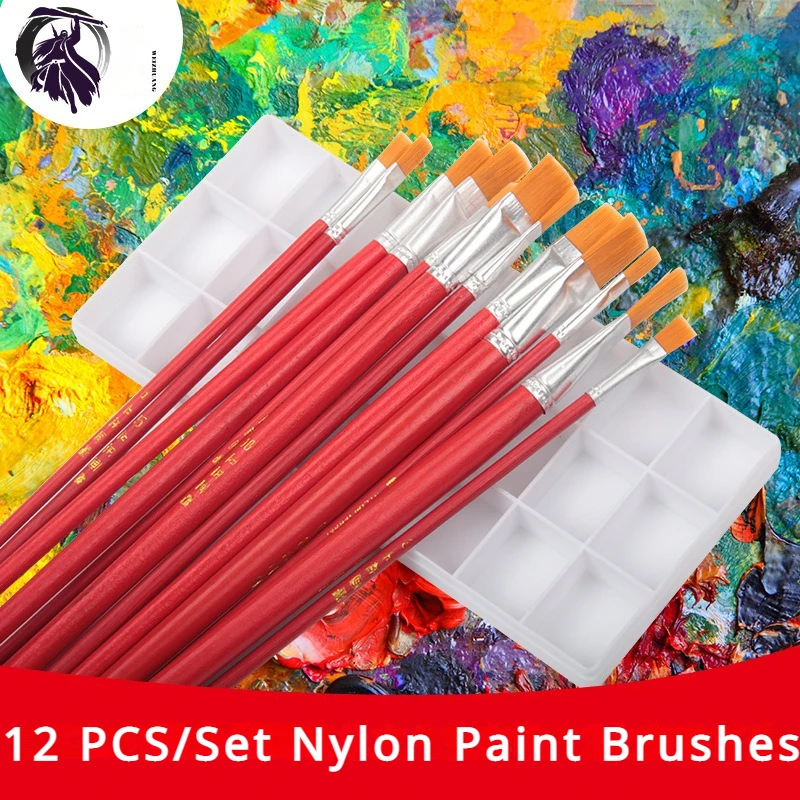 12 PCS/Set Watercolor Nylon Paint Brushes Oil Brush Painting Pen Marker School Student Art Supplies Paint Brush Stationery