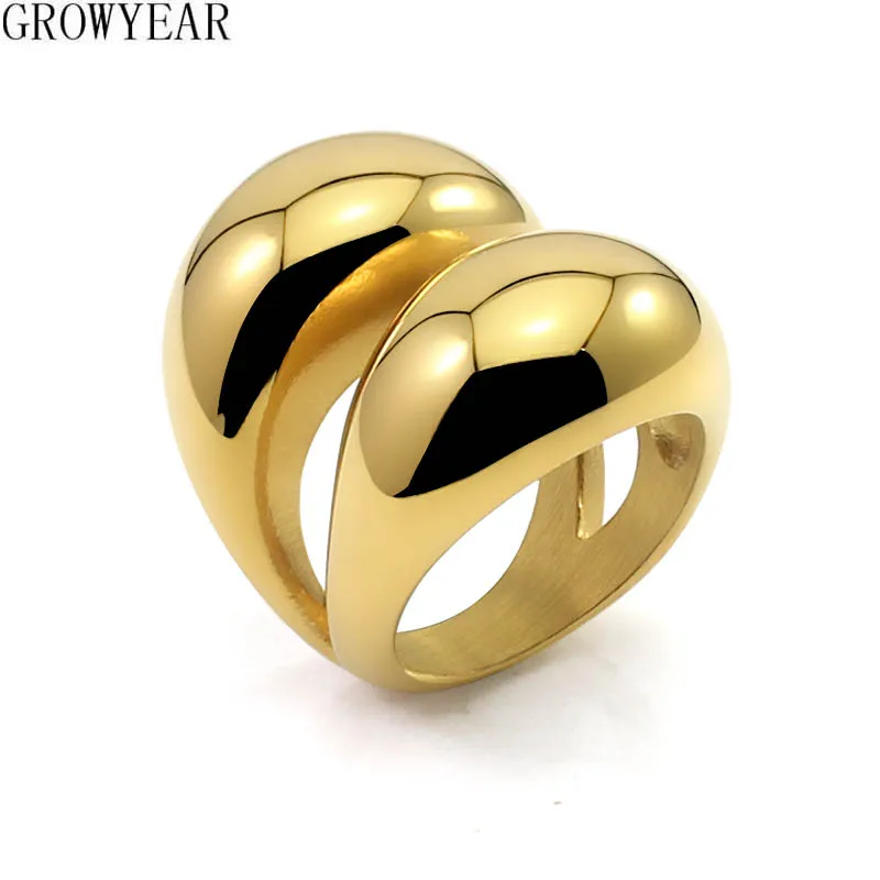 Stalowe pierścienie ze stali nierdzewnej dla kobiet dwie Domed linie tłuszczu błyszczące złoto kolor Trendy Ring Finger Party prezent nieregularne przesadzona biżuteria
