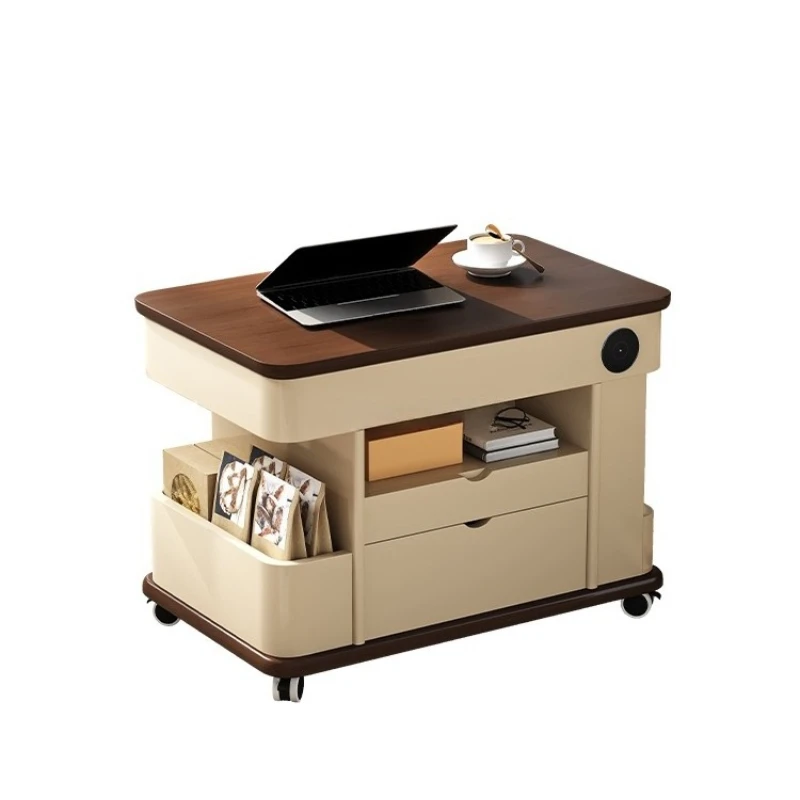 

Solid wood coffee table trolley, movable small and medium-sized living room side table, small balcony multi-functional