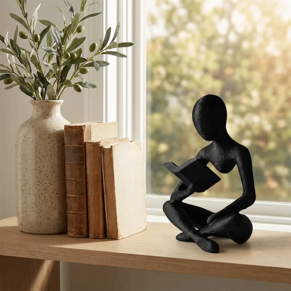 Mini Reader Sculpture Ornament Minimalist Decorative 3D Printed Thinker Statue Abstract Reader-Shaped Statue Living Room
