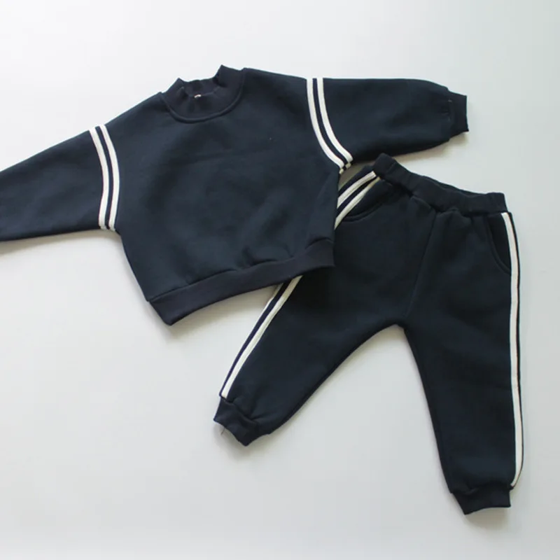 Winter New Baby Fleece Sweatshirt Sportswear Set Children Long Sleeve Clothes Set Boys Casual Pants Suit Warm Toddler Outfits